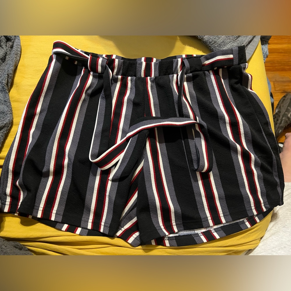 Kiss Black Shorts with Red and White Stripes